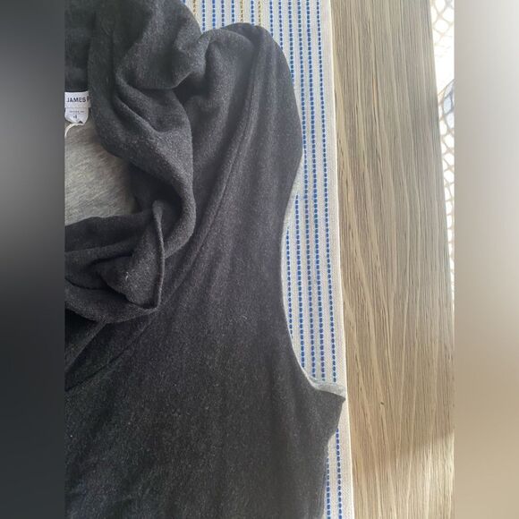 STANDARD JAMES PERSE Midi Dress Sz 4 L Dark Gray Cowl Neck Ruched Lined NEW - Picture 8 of 16